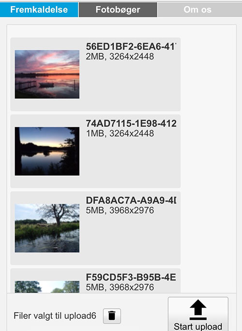 Start upload af billeder fra mobil